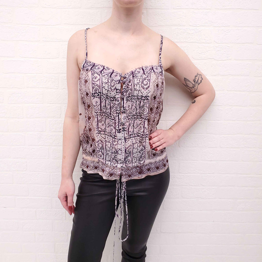 ETRO SHEER PURPLE PATTERNED PRINTED TANK TOP - SIZE 44