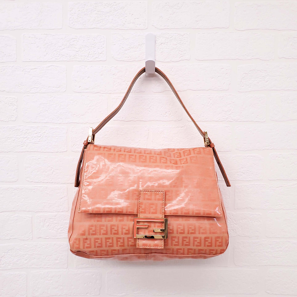 FENDI ORANGE COATED CANVAS 'ZUCCHINO MAMMA BAGUETTE' SHOULDER BAG