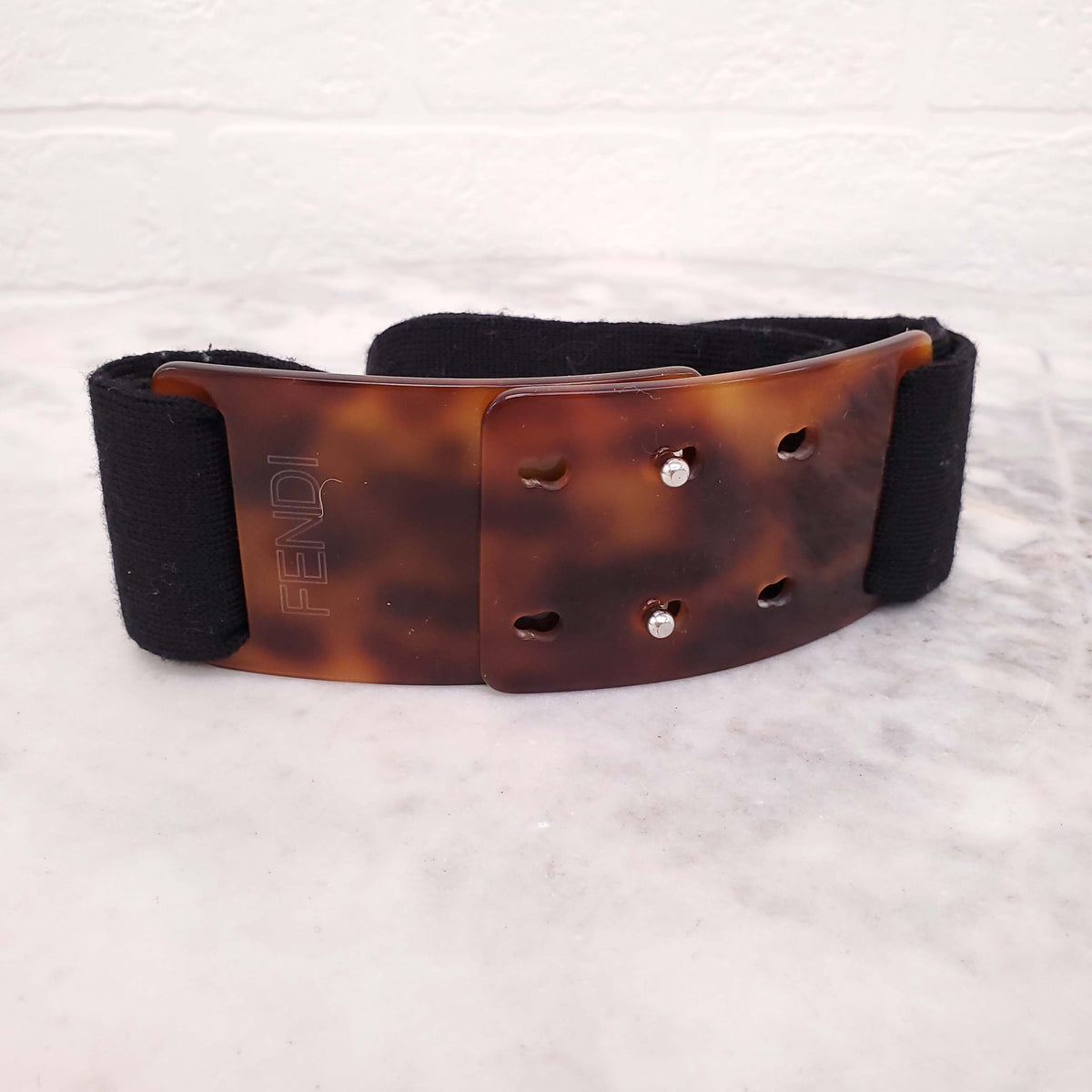 FENDI TORTOISE SHELL LOGO BELT - SIZE S