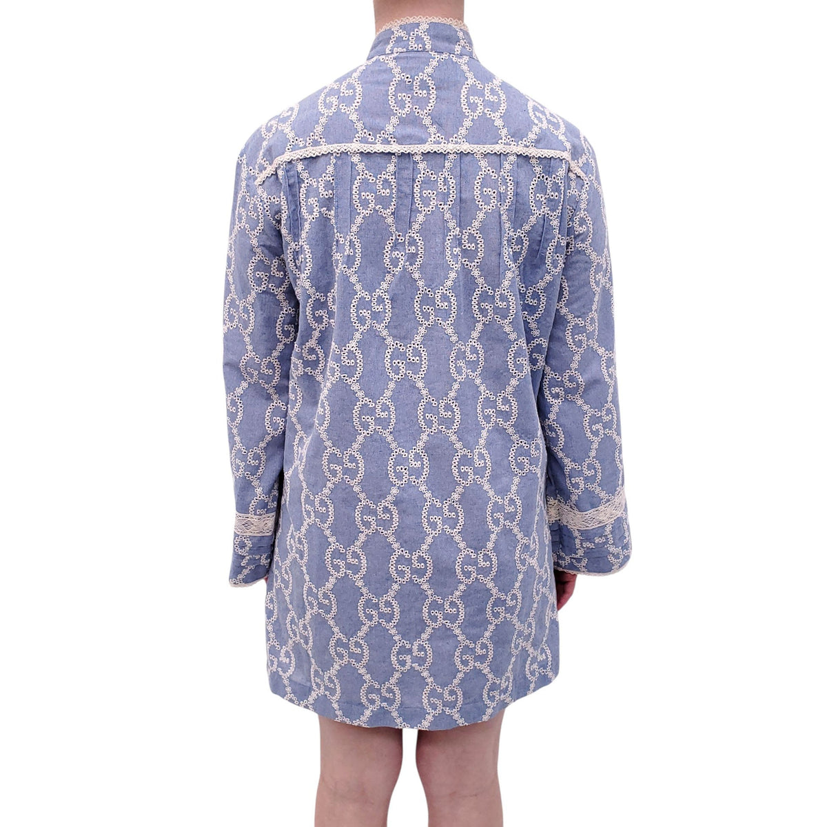 GUCCI BLUE EYELET LOGO BUTTON UP DRESS - SIZE L