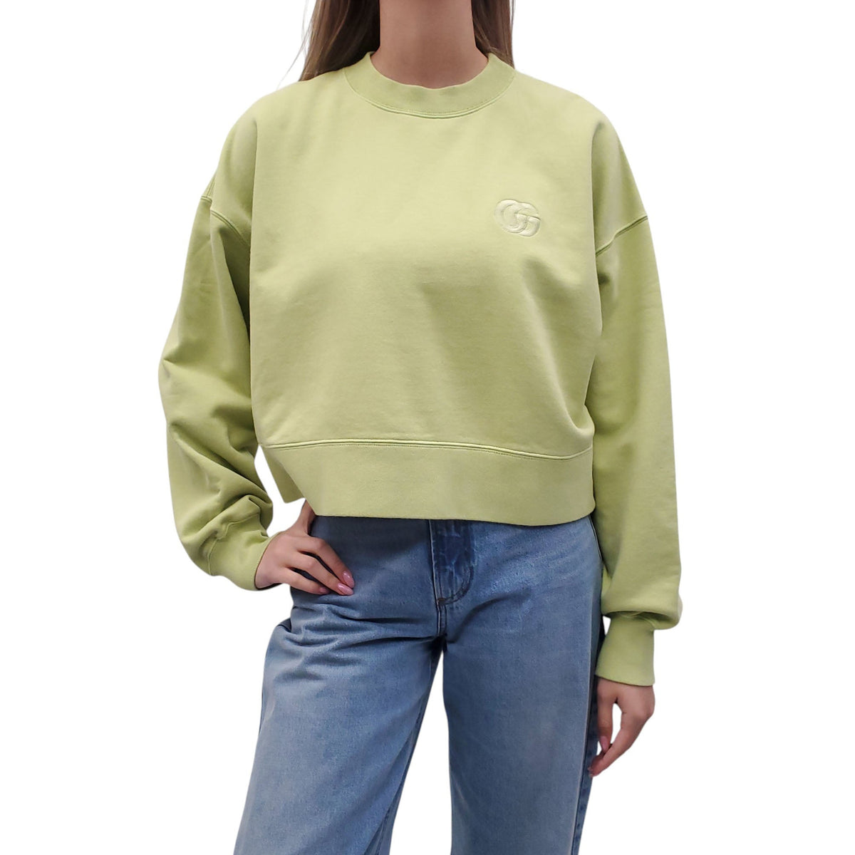 GUCCI NEON GREEN CROPPED LOGO SWEATER - SIZE M