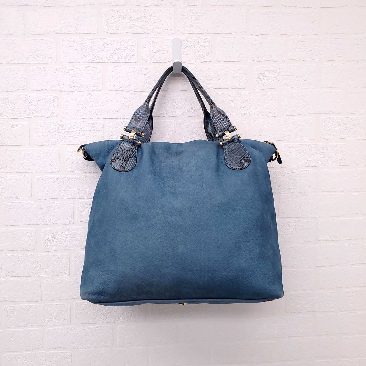 GUCCI TWICE SUEDE AND PYTHON LEATHER TOTE