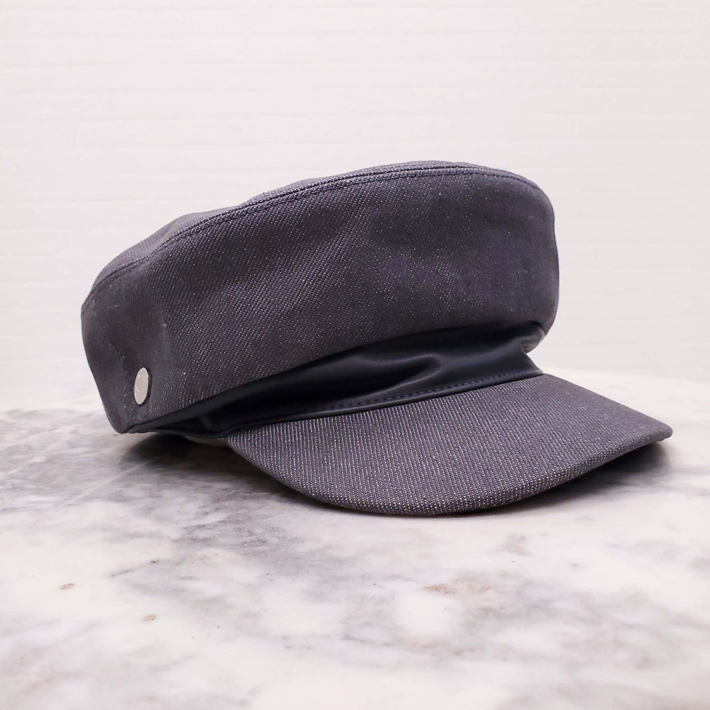 HERMÈS GREY NEWSBOY HAT WITH LEATHER