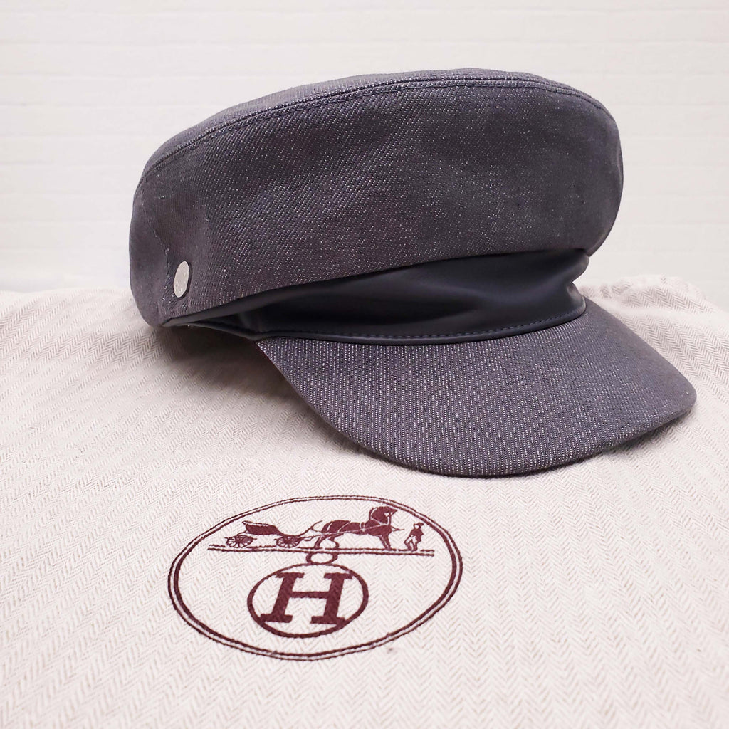 HERMÈS GREY NEWSBOY HAT WITH LEATHER