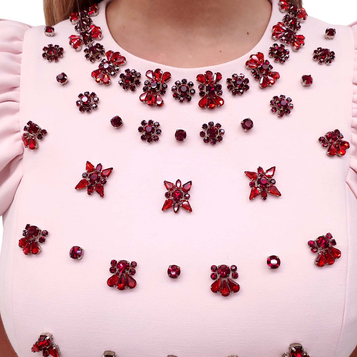 HUISHAN ZHANG PINK DRESS WITH BEADED CRYSTAL DETAILS - SIZE 6