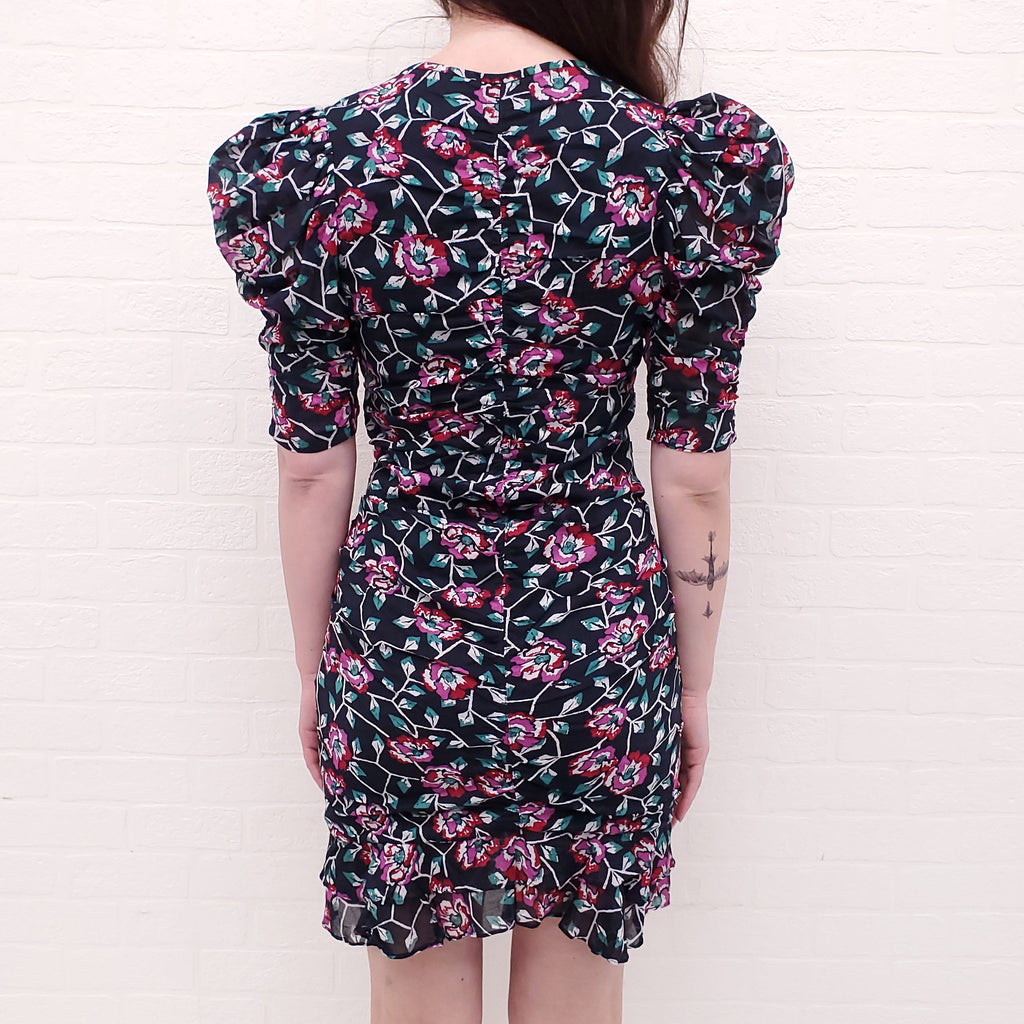 ISABEL MARANT ÉTOILE NAVY FLORAL COTTON 'SIRENY' DRESS - SIZE 38