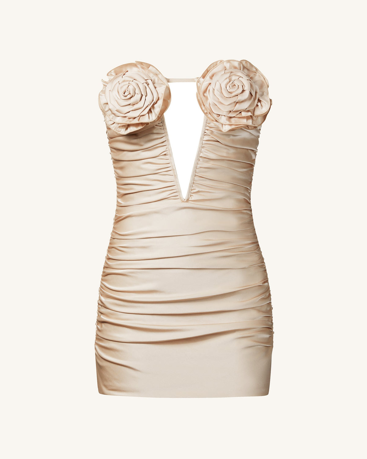 Bailee Apricot Floral Applique And Ruched Tube Mini Dress - Apricot