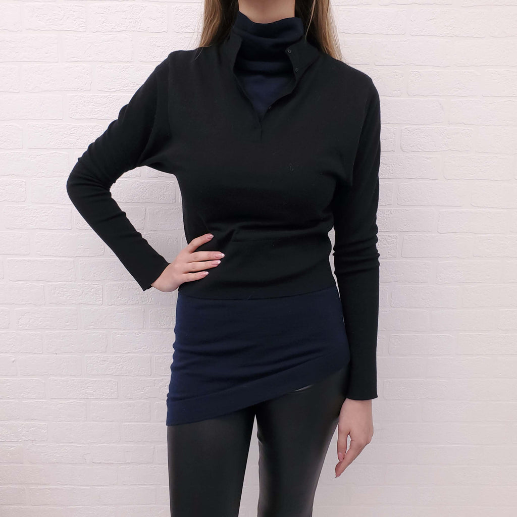 JW ANDERSON BLACK AND NAVY LAYERED SWEATER - SIZE S