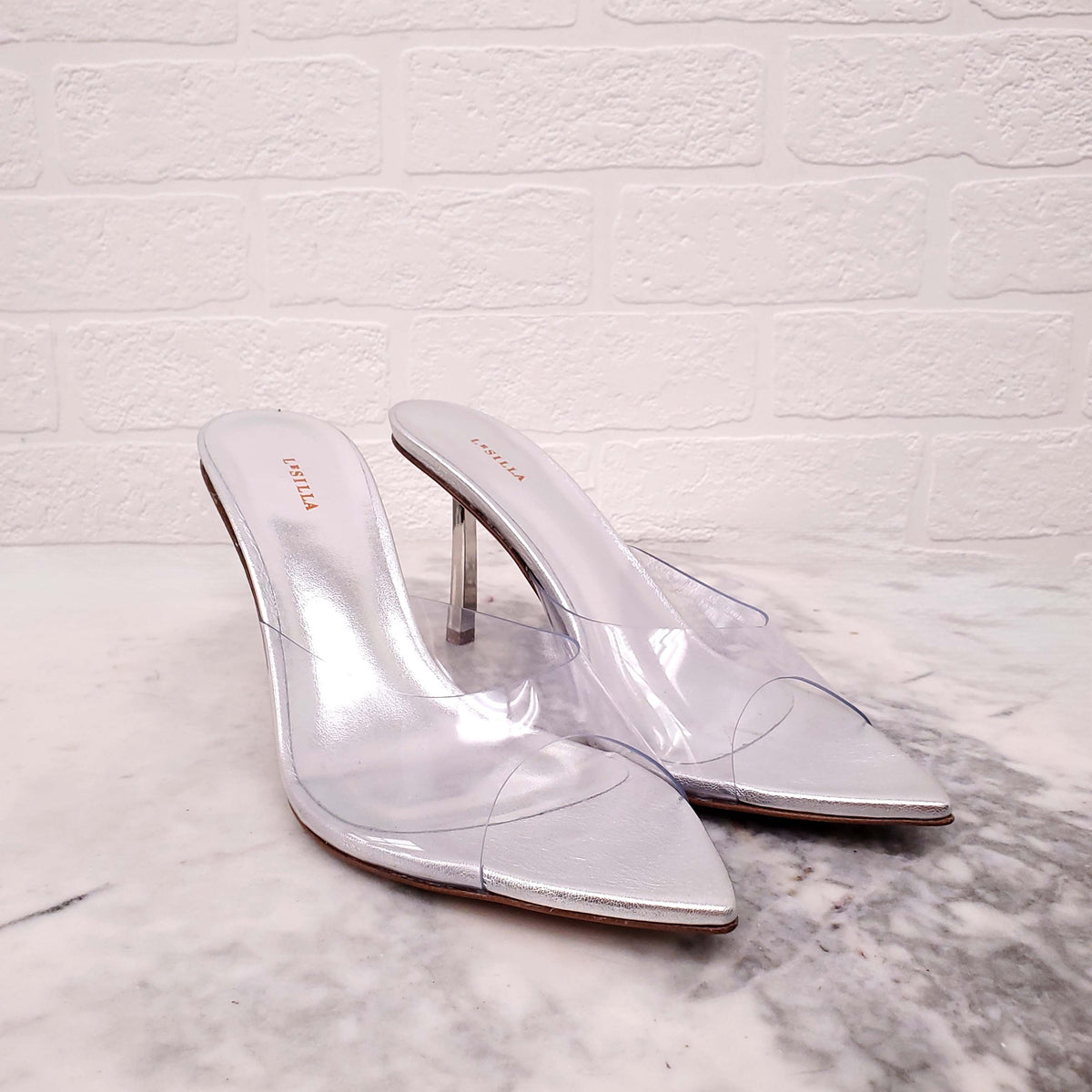 LE SILLA SILVER PVC MULES - SIZE 38.5