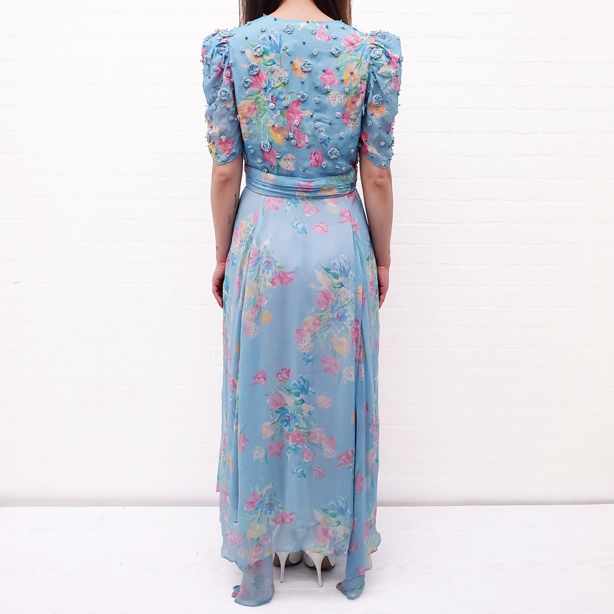 LOVESHACKFANCY AKIRA FLORAL BLUE GOWN - SIZE 4