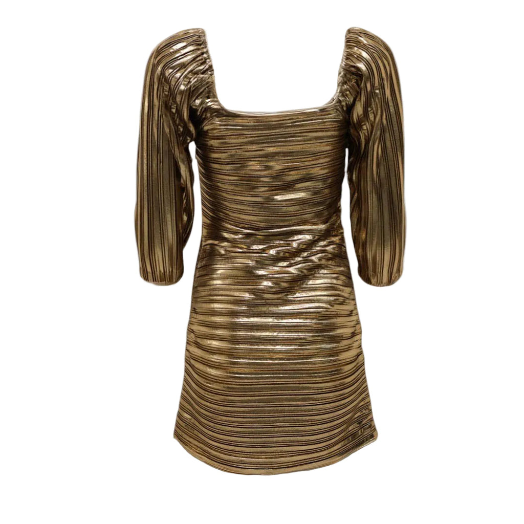LOVESHACKFANCY GOLD METALLIC DRESS WITH FLOWER DETAIL - SIZE 8
