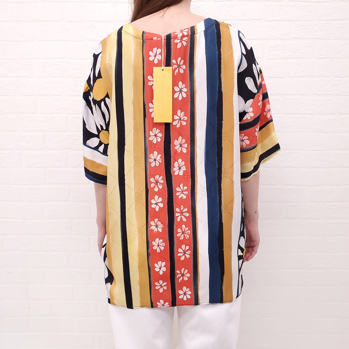 MARNI MULTI-PATTERNED FLORAL SHORT SLEEVE BLOUSE WITH LOGO - SIZE 44