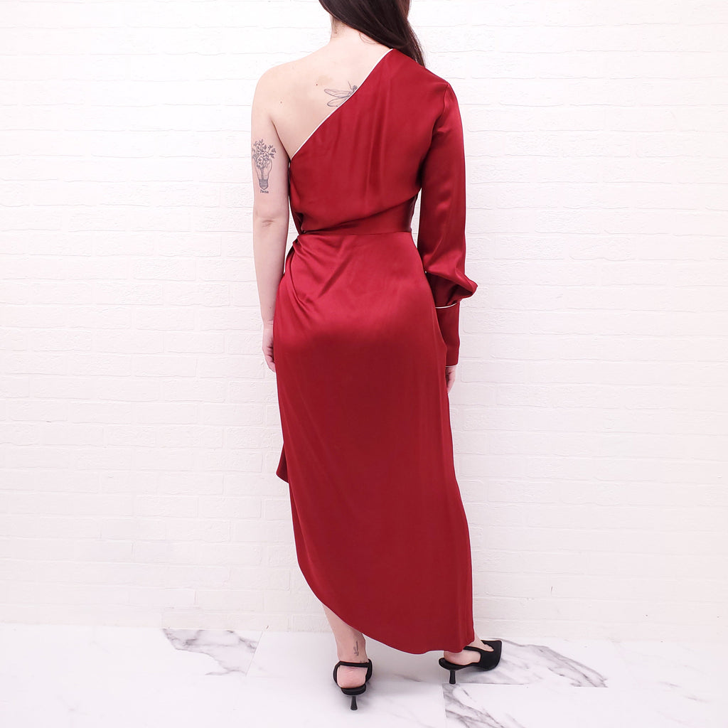 MONSE RED ONE SLEEVE DRAPED DRESS - SIZE 0