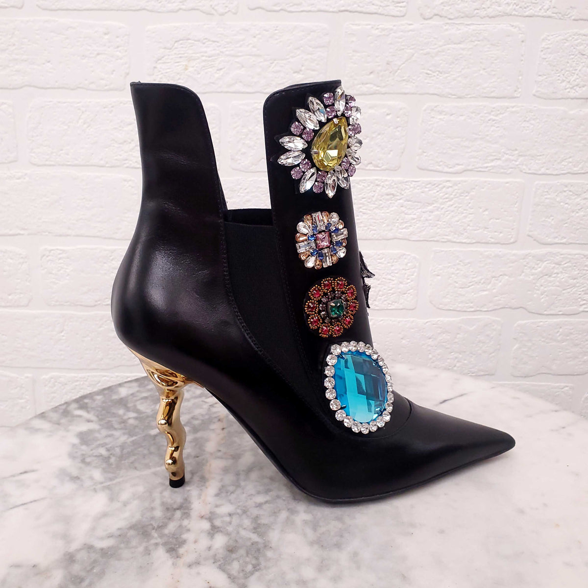MOSCHINO RUNWAY CRYSTAL BOOTS - SIZE 38