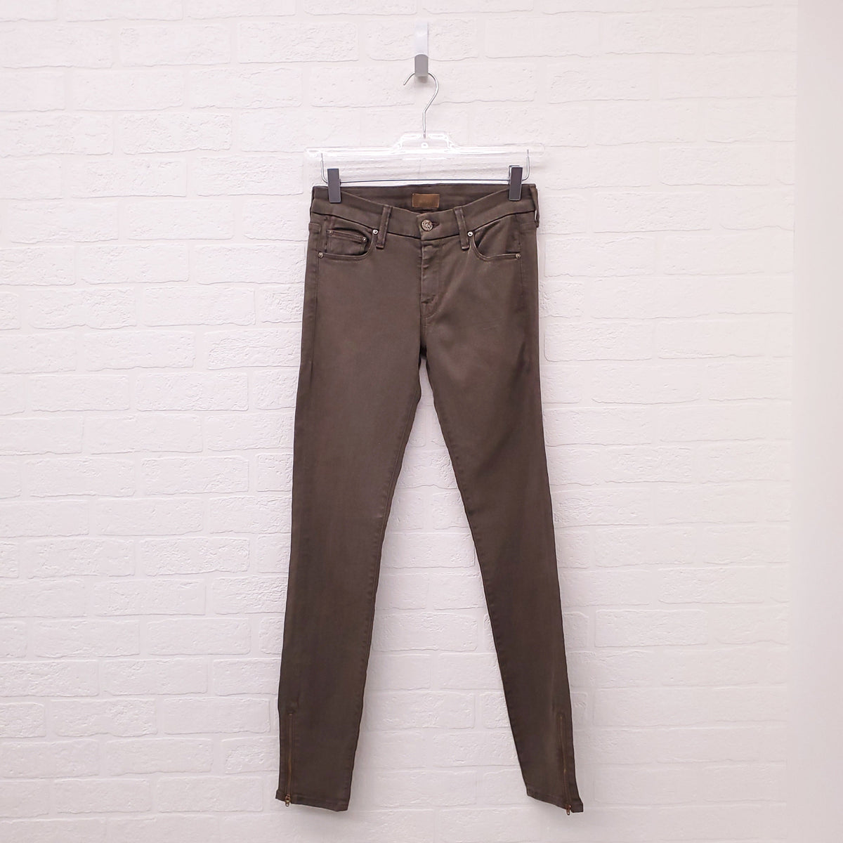MOTHER 'THE LOOKER ANKLE ZIP' KHAKI GREEN JEANS - SIZE 26