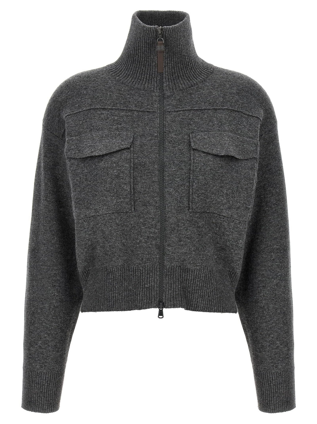 Brunello Cucinelli Women 'Shiny Zipper Pull' Wool Cardigan