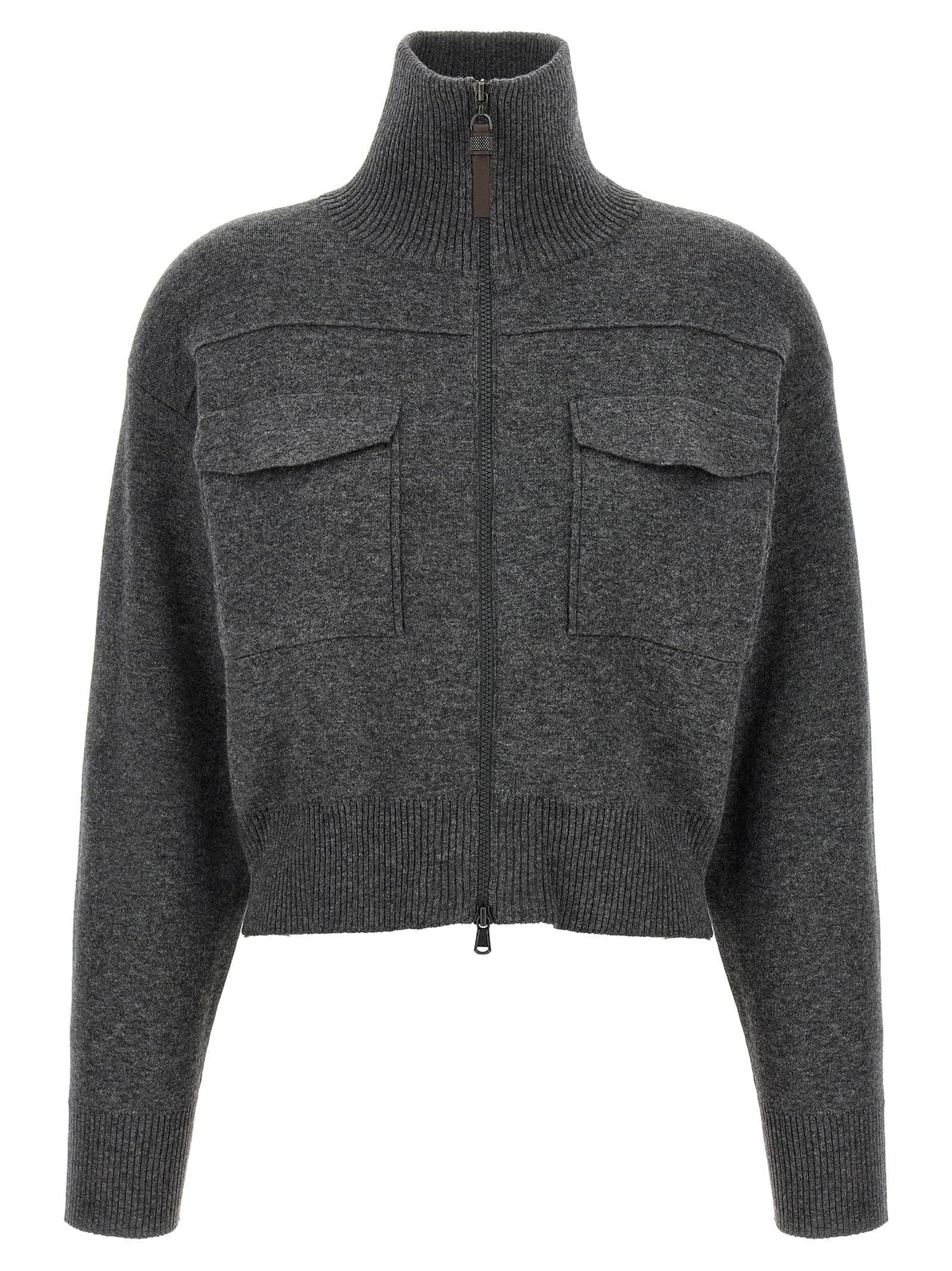 Brunello Cucinelli Women 'Shiny Zipper Pull' Wool Cardigan