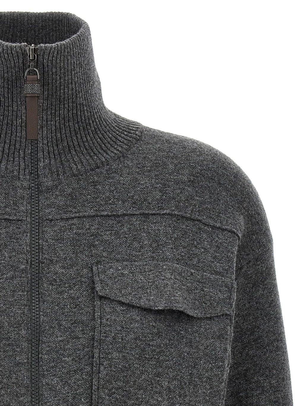 Brunello Cucinelli Women 'Shiny Zipper Pull' Wool Cardigan