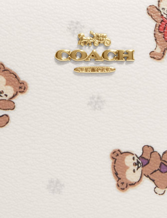 Coach Medium Corner Zip Wallet With Bear Snowflake Print