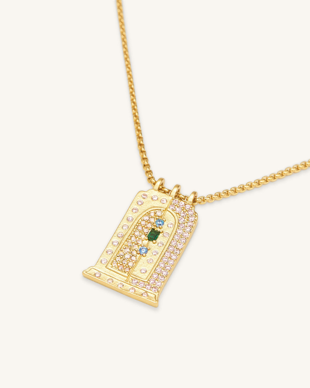 Roman Small Arch Pendant Necklace - 18ct Gold Plated & Multicolor Zircon