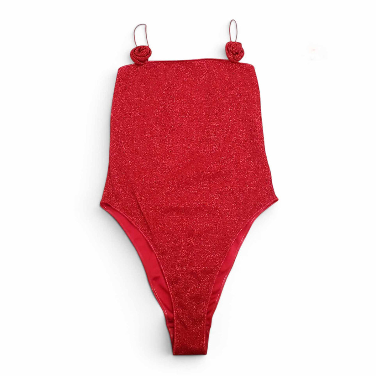 OSÉREE RED METALLIC ROSETTE ONE-PIECE SWIMSUIT - SIZE M