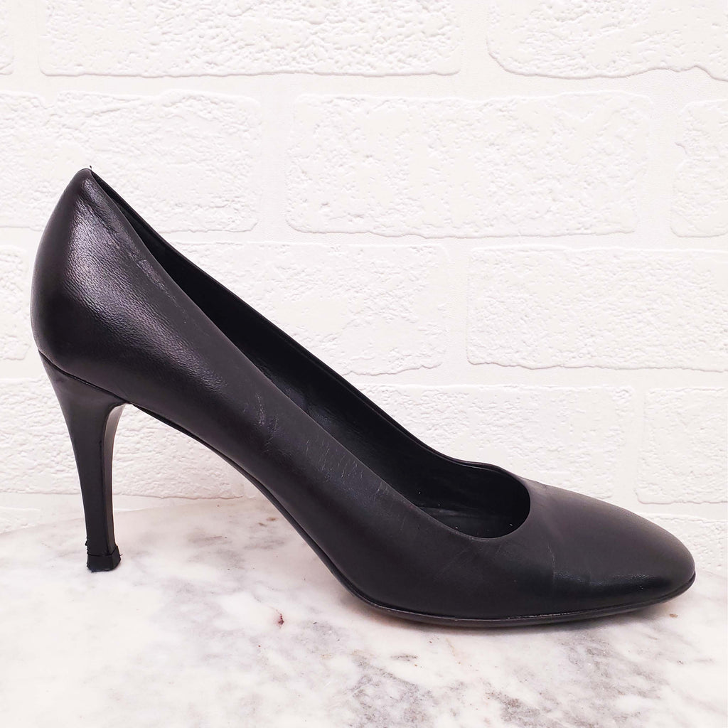 PRADA BLACK LEATHER HEELS - SIZE 39.5