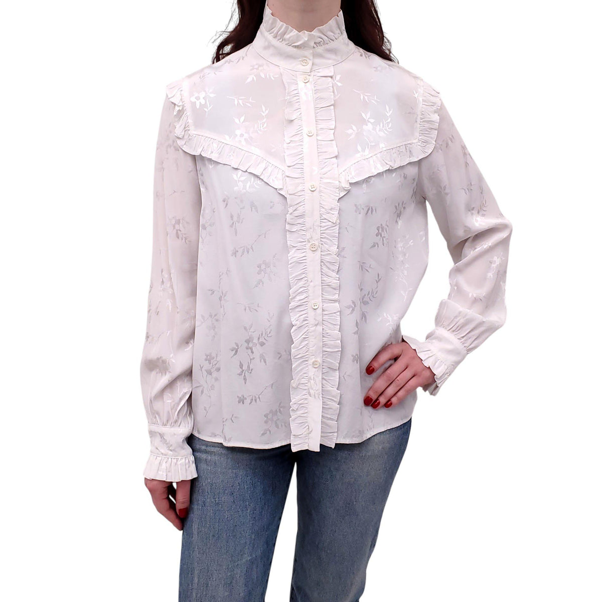 RAQUEL ALLEGRA WHITE FLORAL BABYDOLL BLOUSE - SIZE 2/M