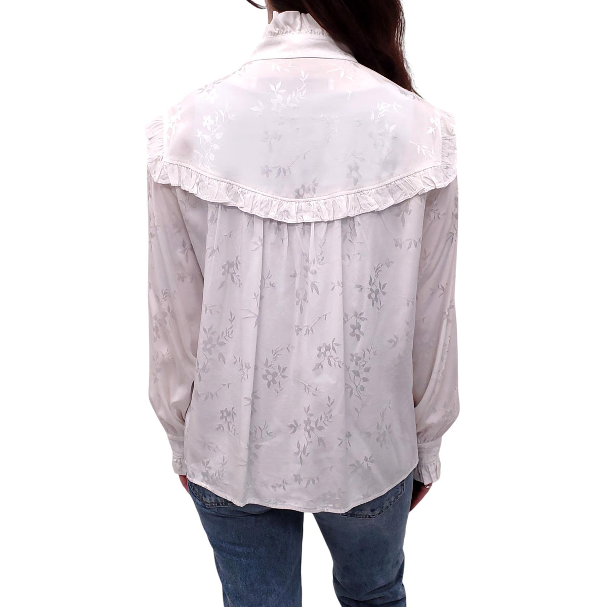 RAQUEL ALLEGRA WHITE FLORAL BABYDOLL BLOUSE - SIZE 2/M
