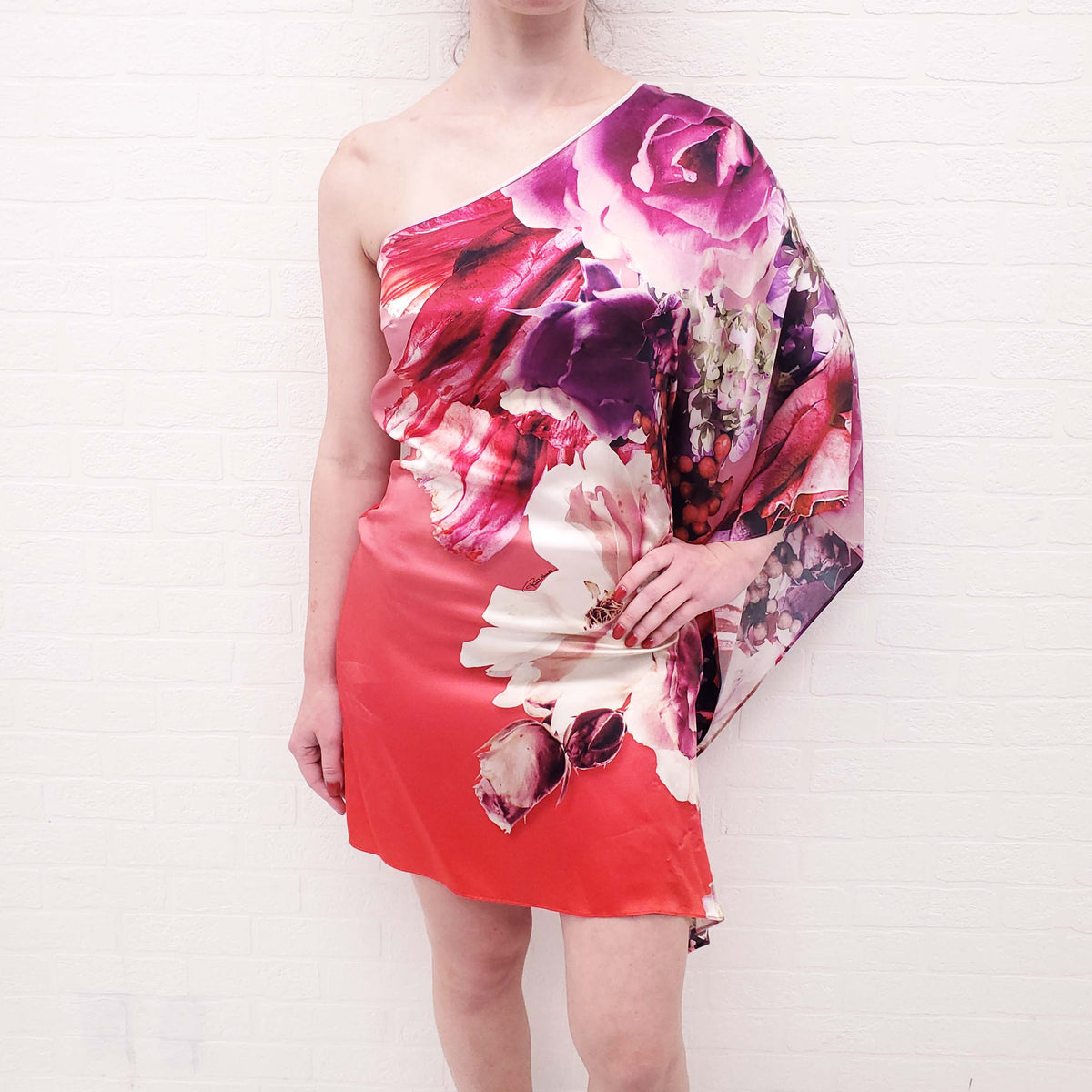 ROBERTO CAVALLI PINK SILK PATTERNED DRESS - SIZE S