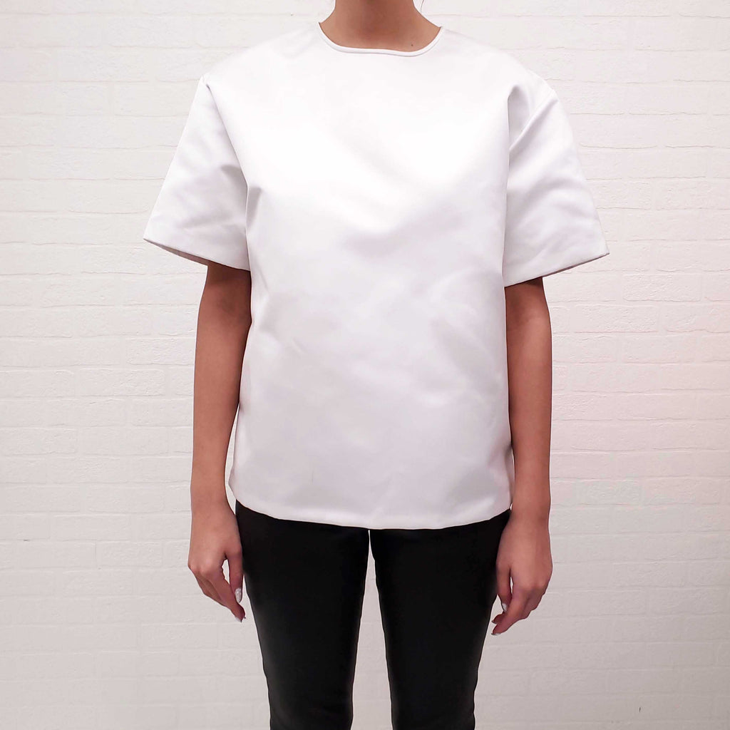 ROCHAS WHITE OVERSIZED SATIN BLOUSE - SIZE 46