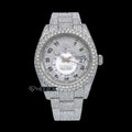Rolex Sky-Dweller Diamond Paved Dial Standard Numerals Diamond Bezel Fully Iced Out Moissanite Diamond Oyster Bracelet Watch