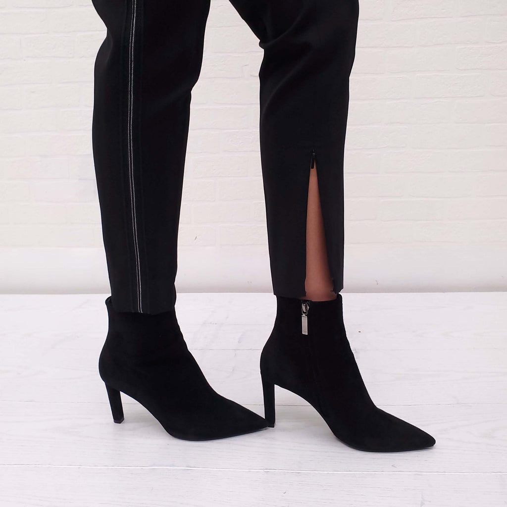 SAINT LAURENT BLACK TROUSERS WITH METALLIC STRIPE - SIZE 38