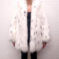 SAINT LAURENT LYNX SPOT FAUX FUR COAT - SIZE 36