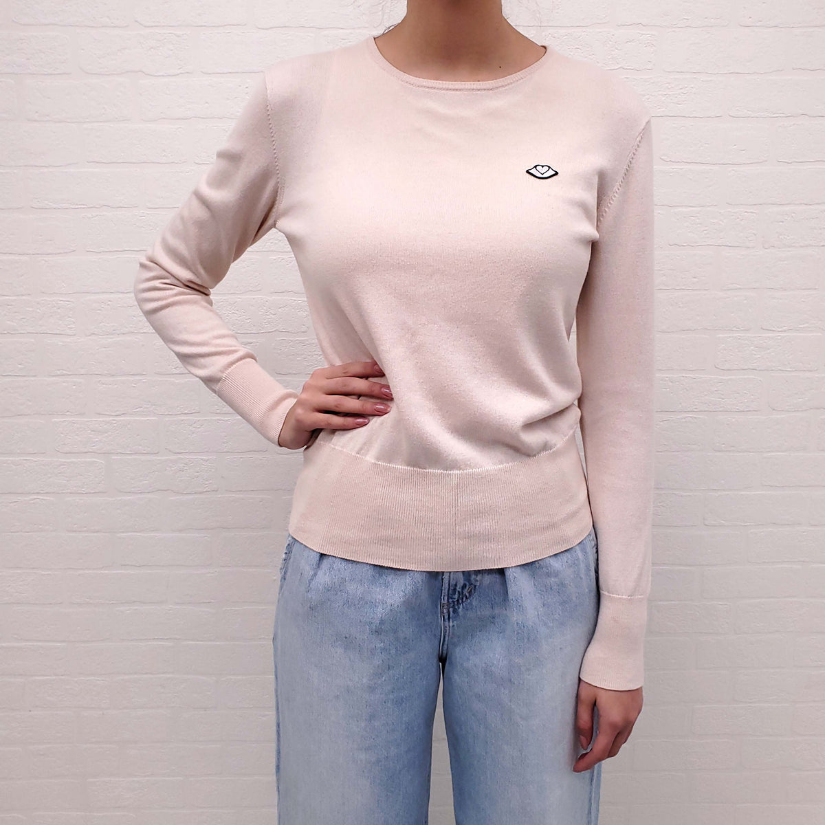 SEE BY CHLOÉ PEACH SWEATER WITH PATCH - SIZE S