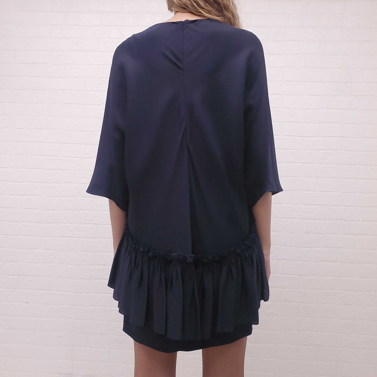 STELLA MCCARTNEY NAVY LAYERED RUFFLE BACK DETAILED DRESS - SIZE 42