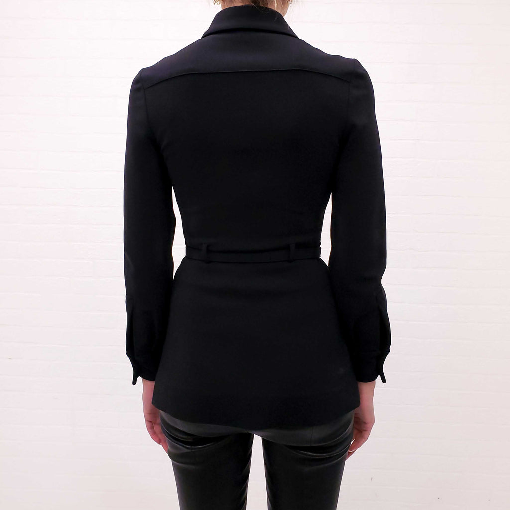 VALENTINO BLACK HALF ZIP JERSEY BLOUSE WITH BELT AND ROCKSTUD ZIPPER - SIZE 36