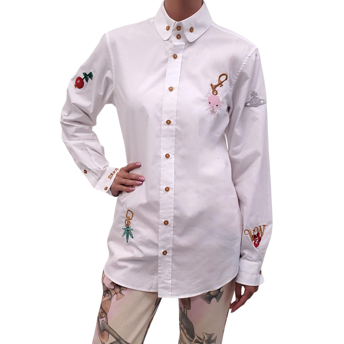VIVIENNE WESTWOOD WHITE EMBROIDERED SHIRT - MEN'S SIZE S