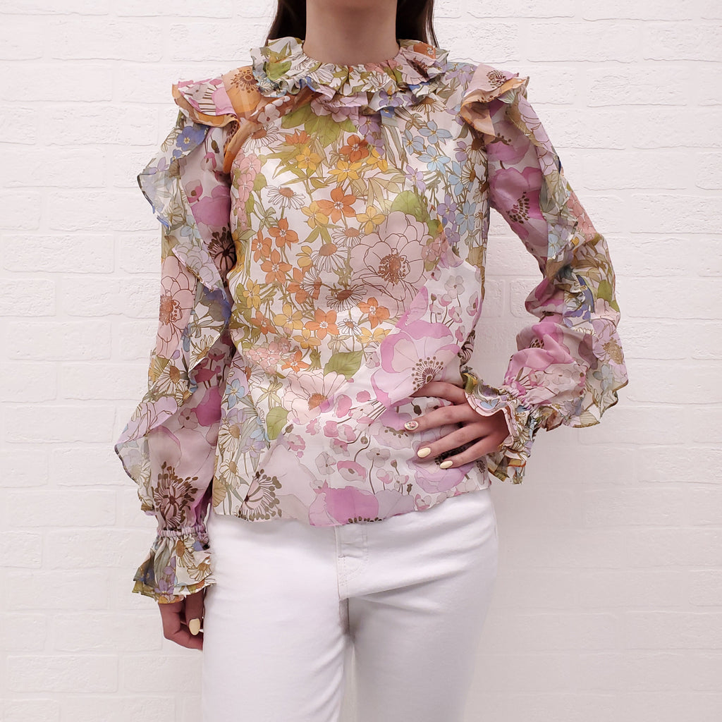 ZIMMERMANN FLORAL MULTICOLOUR BLOUSE - SIZE 0/XS