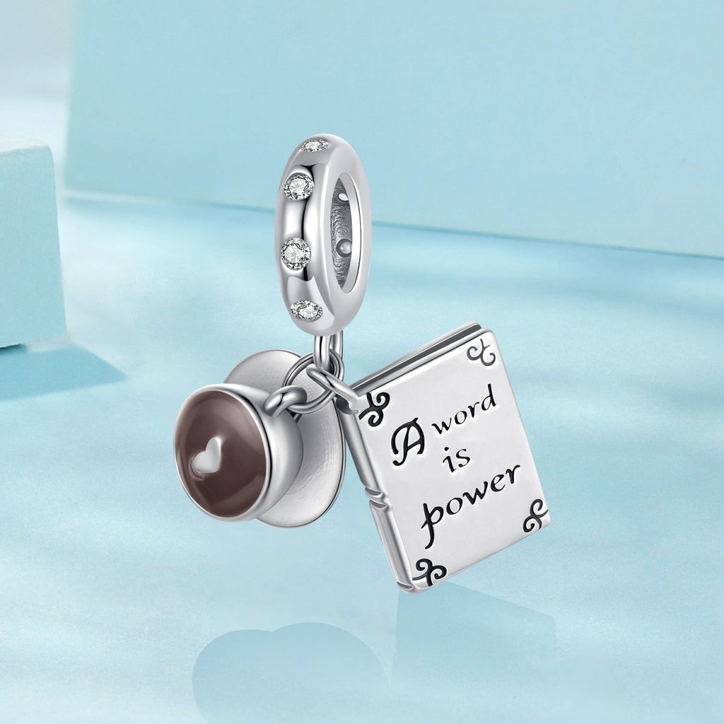 "A Word is Power" Book & Coffee Dangle Charm