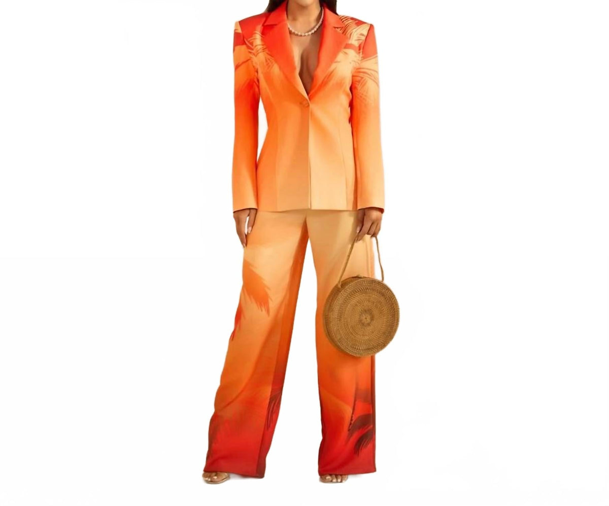 Ombre With Palm Tree Print Jacket Set In Orange