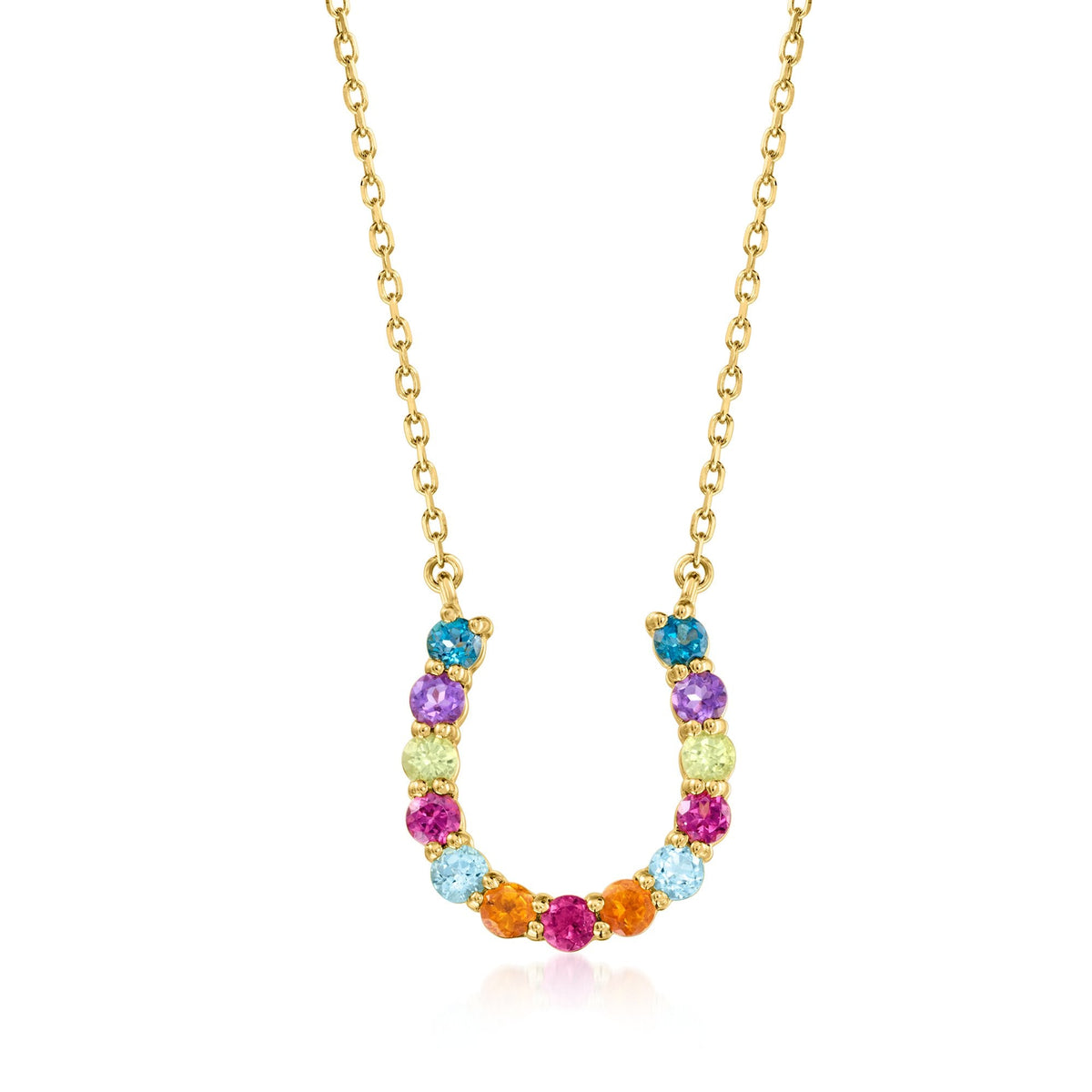 Ross-Simons Multi-Gemstone Horseshoe Necklace in 18kt Gold Over Sterling