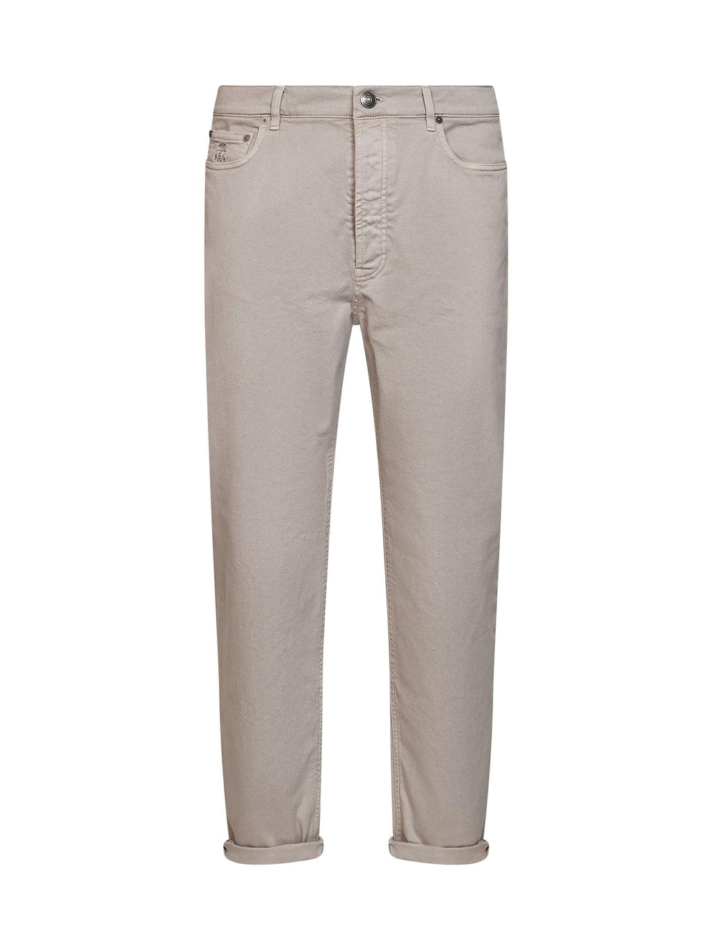 Brunello Cucinelli Men Marble Grey Garment-Dyed Lightweight Comfort Denim Iconic Fit Jeans