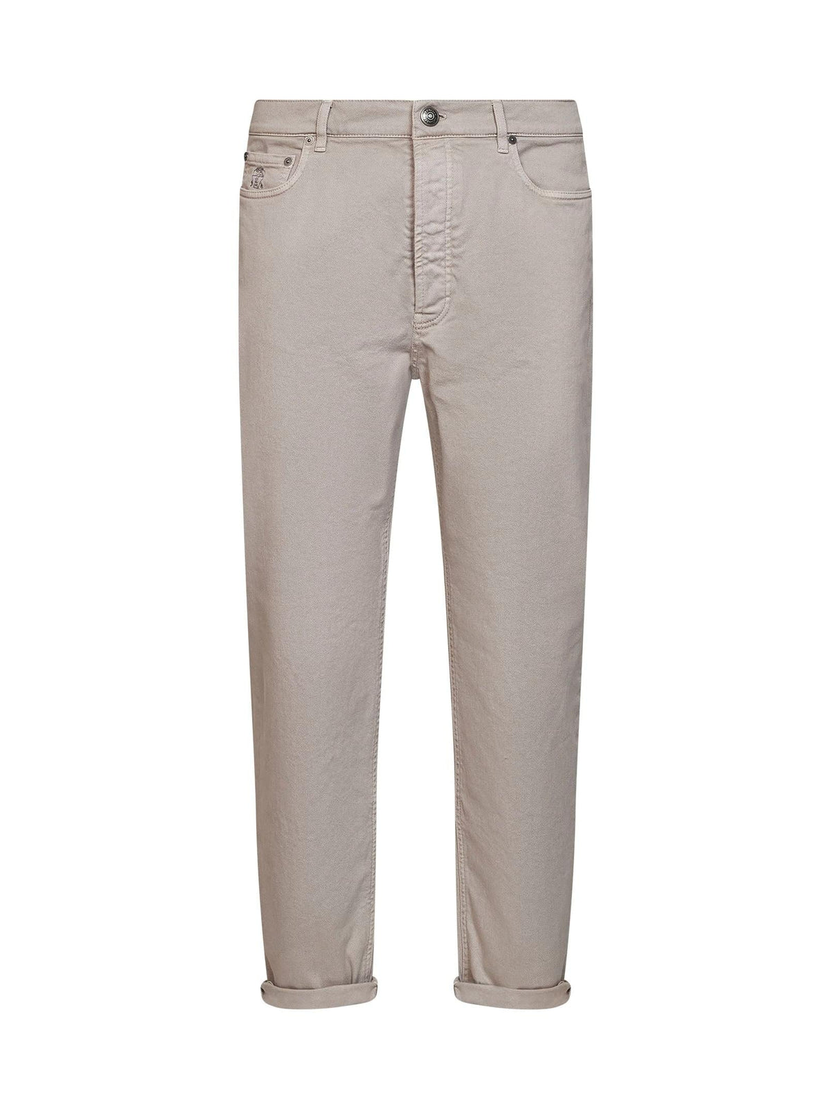 Brunello Cucinelli Men Marble Grey Garment-Dyed Lightweight Comfort Denim Iconic Fit Jeans