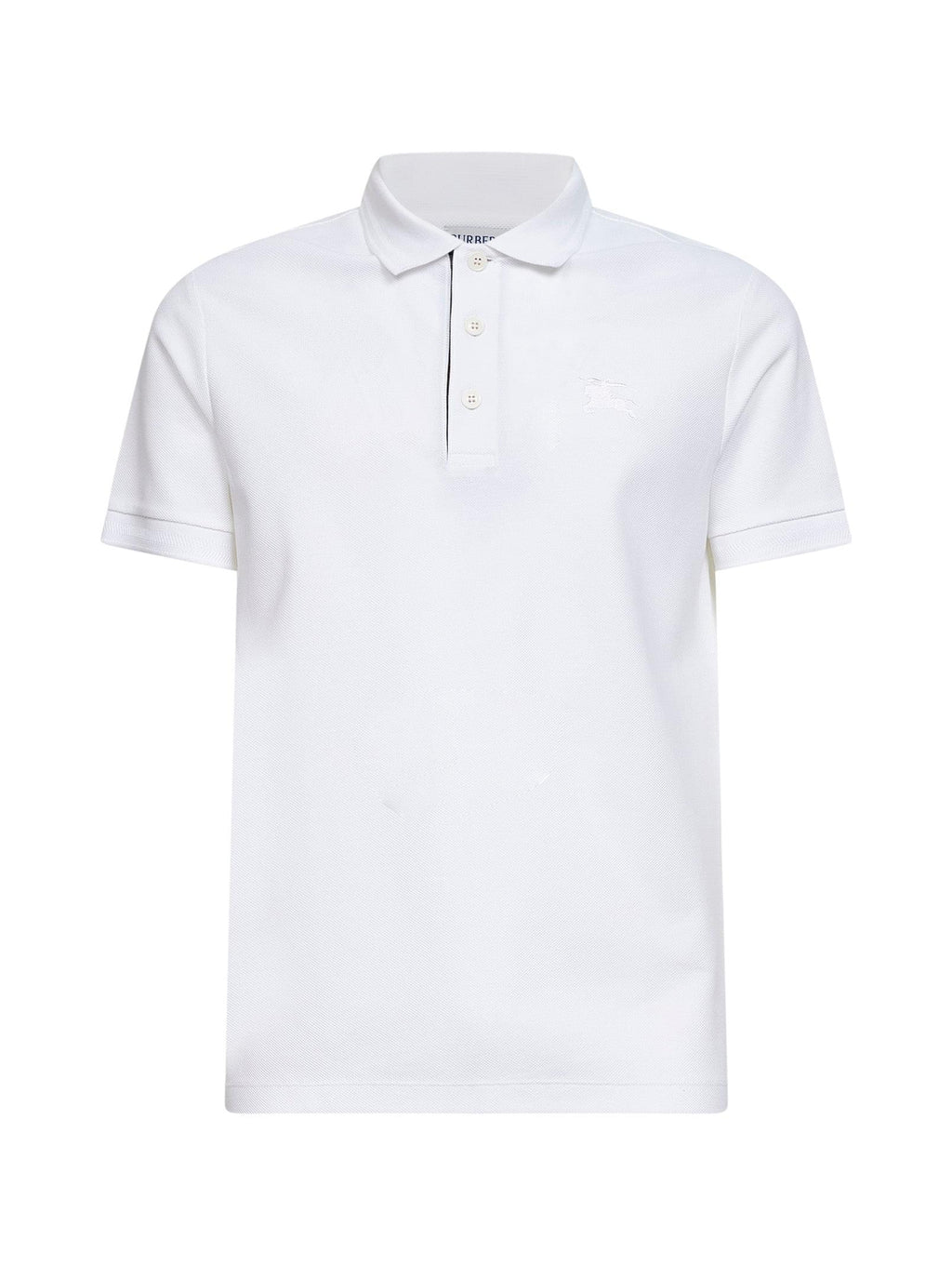 Burberry Men White Cotton Pique Polo Shirt With Ekd Embroidery