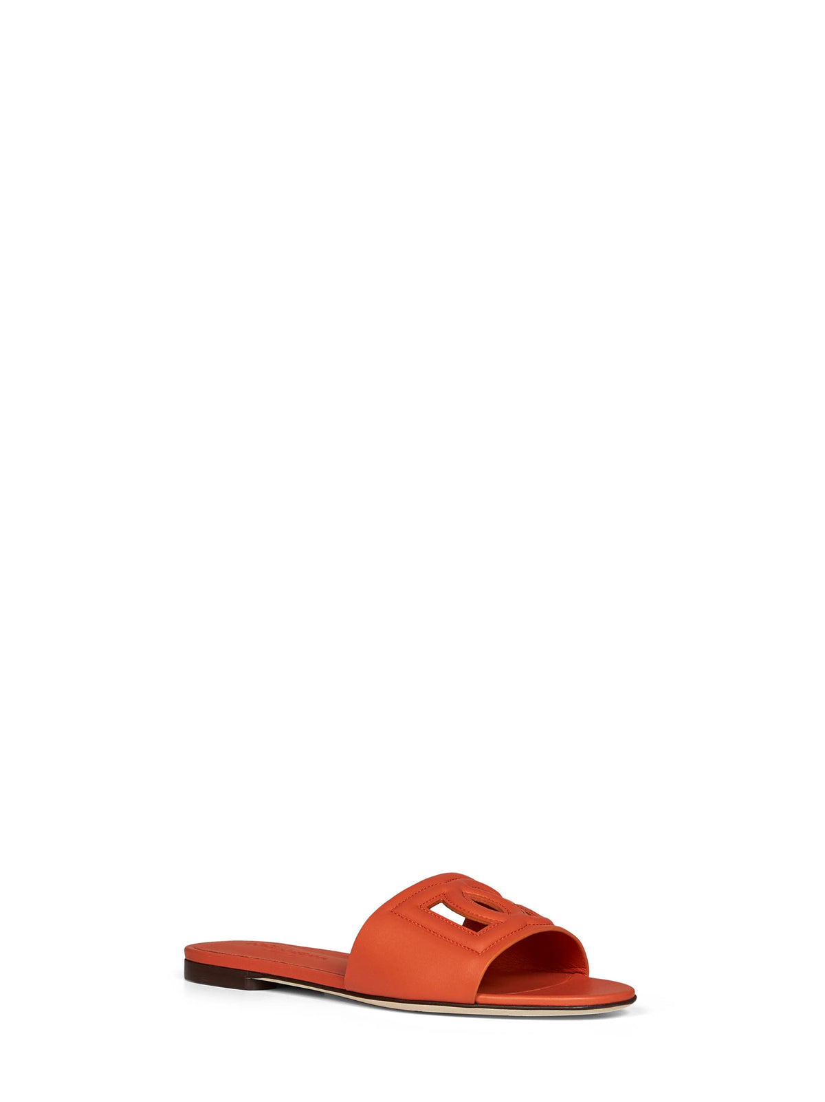 Dolce & Gabbana Women Orange Calf Leather Slide Sandals With Dg Logo