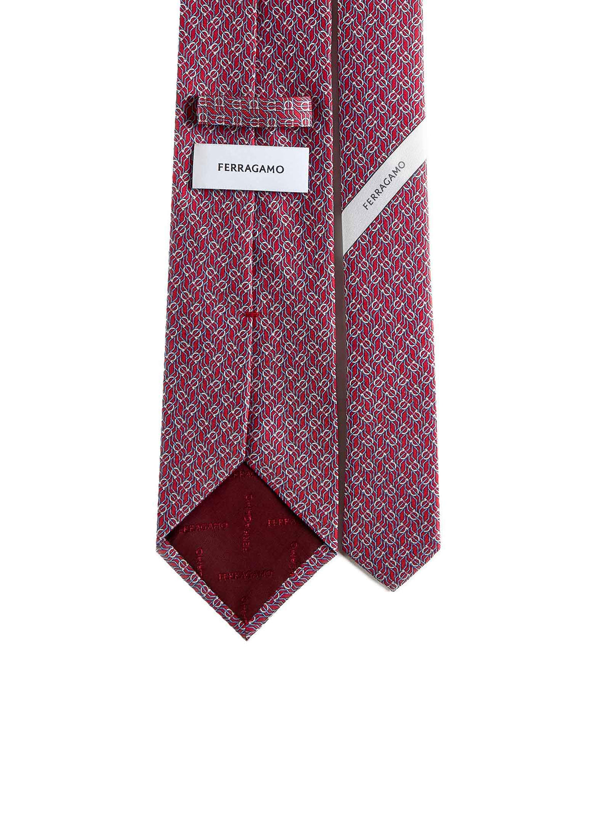 Ferragamo Men Red Silk Tetris Print Tie