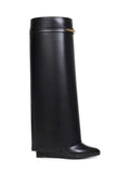 Givenchy Women Black Leather Shark Pinch Knee-High Boots