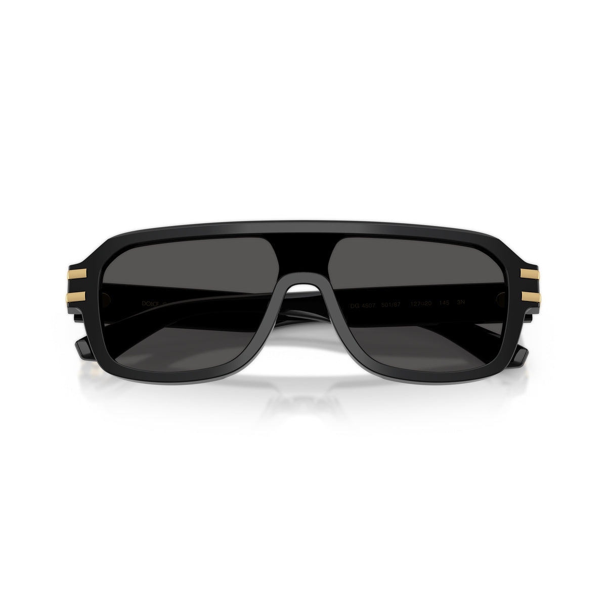 0Dg4507 Rectangular Black Acetate Sunglasses with Gold Accents
