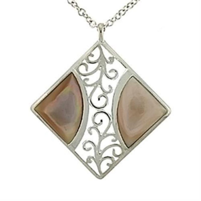 High-Polished 925 Sterling Silver Chain Pendant with Precious Stone Conch in Rose