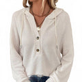 Waffle Button-Up Hoodie Pullover In Apricot